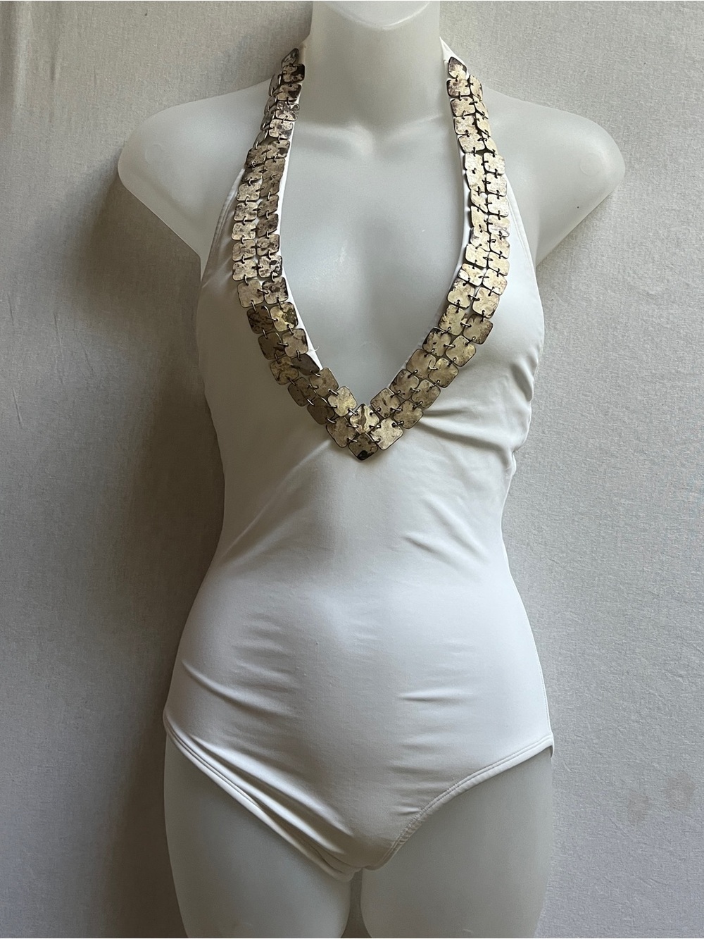 ViX Paula Hermanny Plunging Halter Embellished One Piece Swimsuit Size S